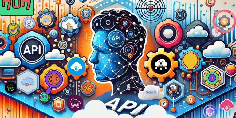 A vibrant illustration showing interconnected gears and digital elements representing API integrations for SaaS platforms