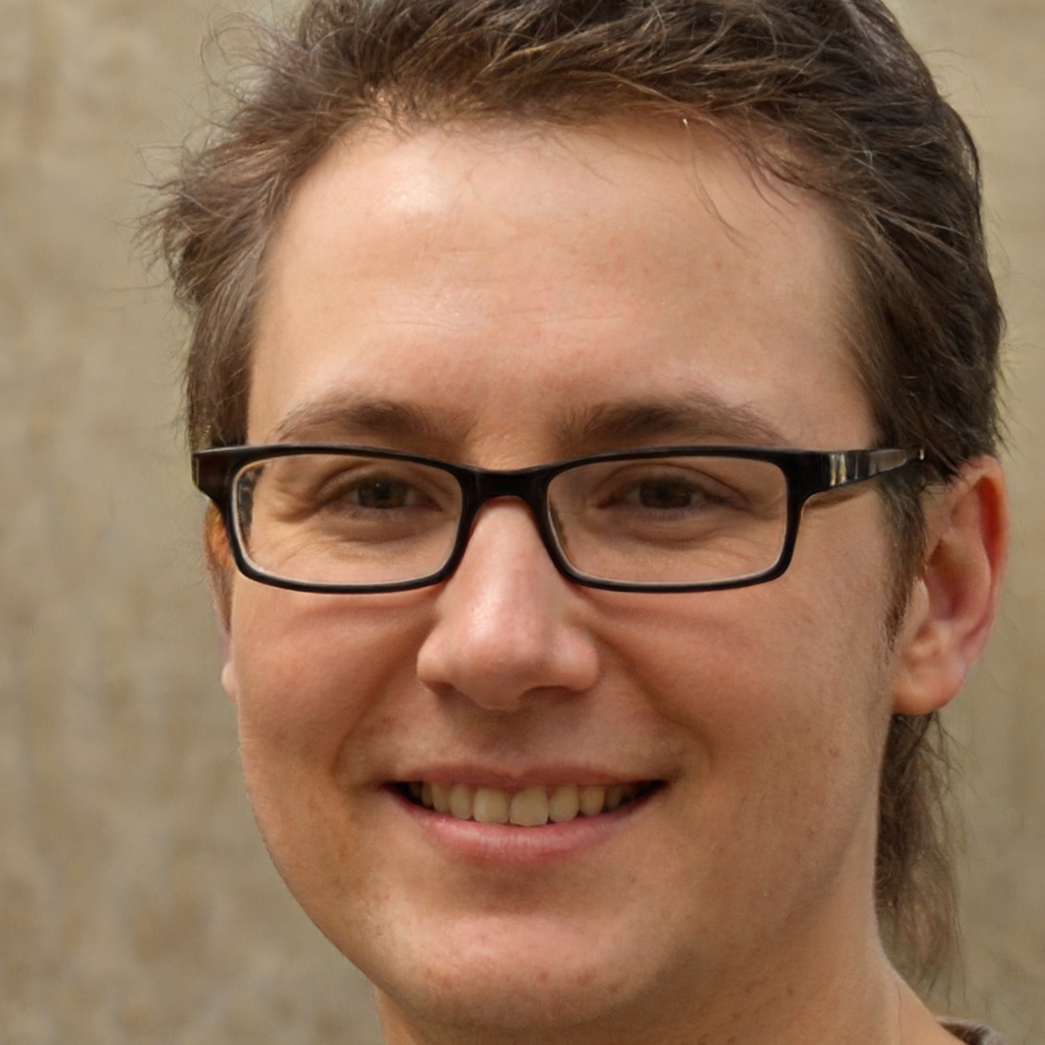 Portrait of Leo Chen, a Product Manager, smiling with glasses and short brown hair against a neutral background